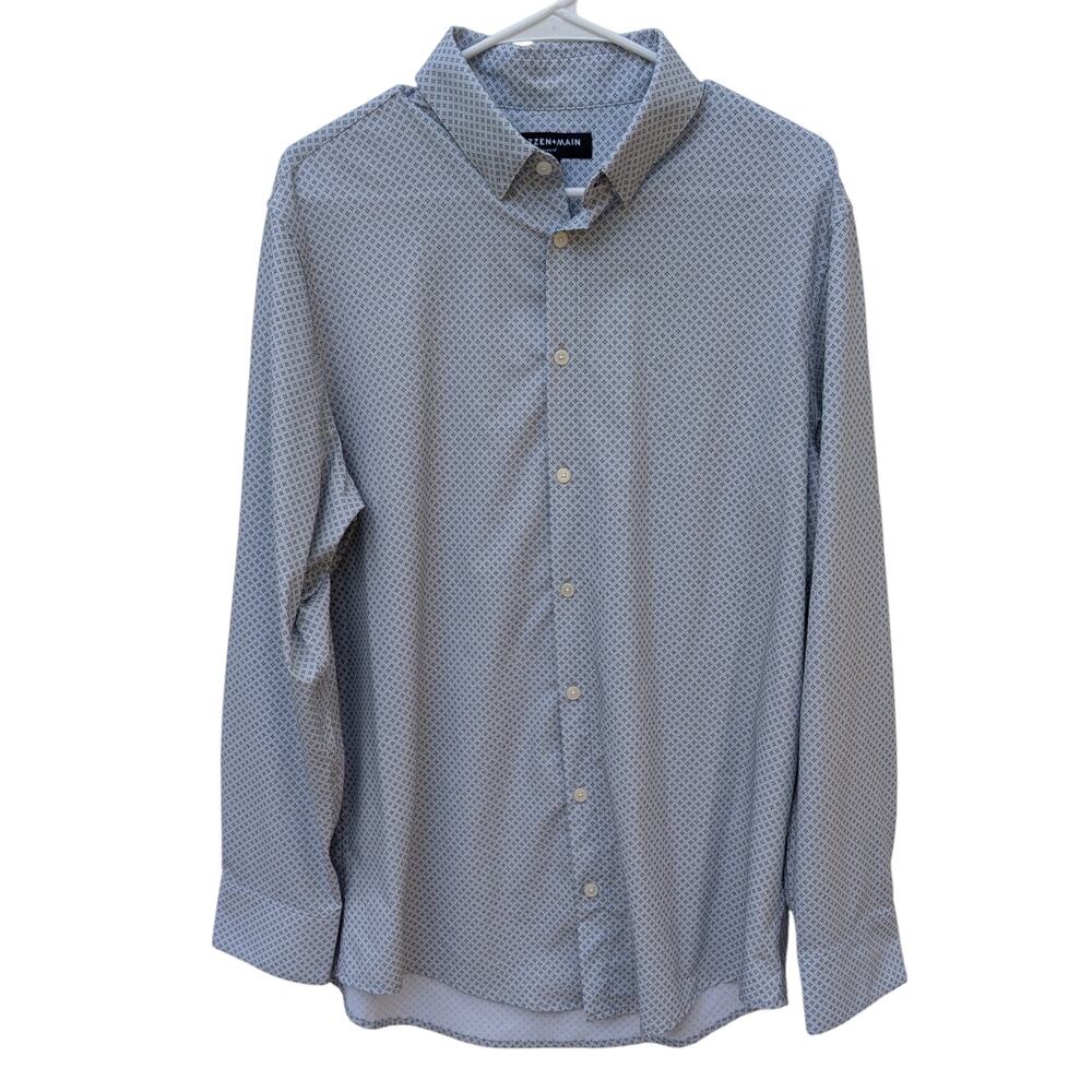 Mizzen+Main Leeward Trim Fit Dress Shirt Men’s L Blue Micro Floral Diamond Print
